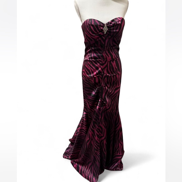 Xscape Strapless Pink and Black Zebra Dress - Picture 1 of 4
